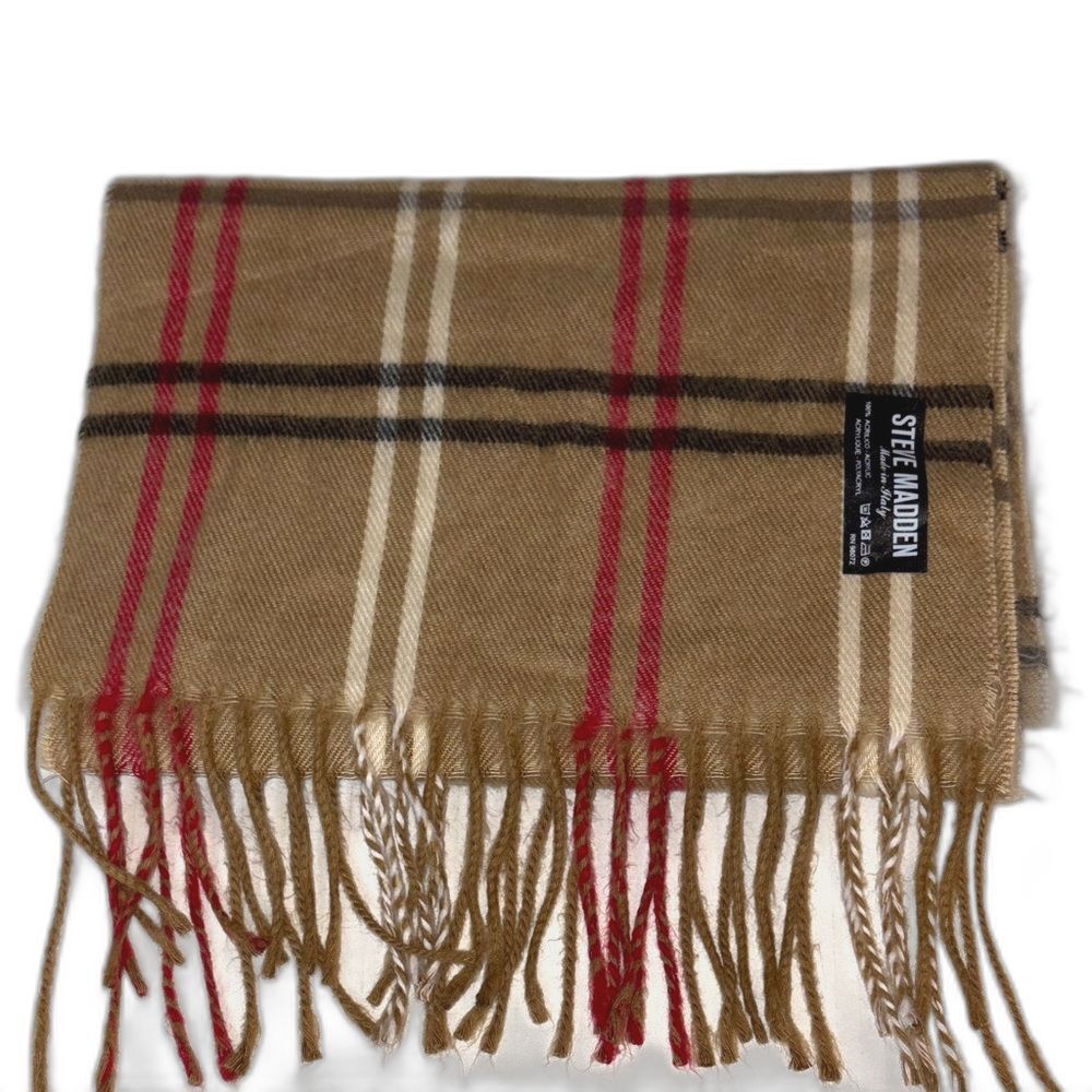 Steve Madden Tan and Red Plaid Scarf